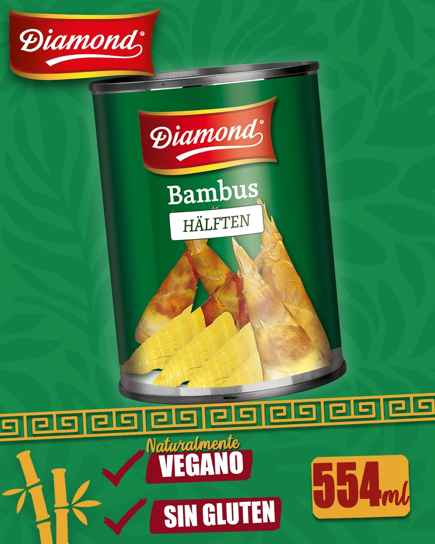 DIAMOND Mitades de bambú, vegetal asiático en conserva, adecuado para platos wok, bajo en carbohidratos - 1 x 540 g