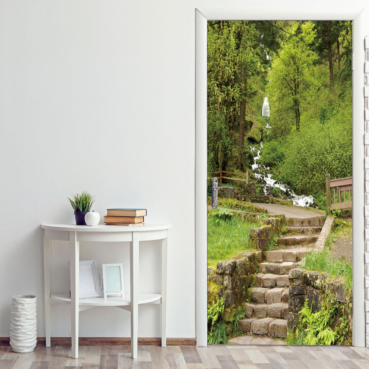 Autocollant de porte amovible paysage vert 3D pour agrandir visuellement un petit espace intérieur