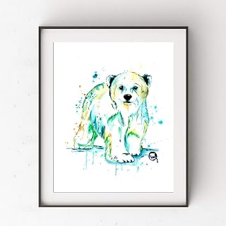 Polar Bear Wall Art by Whitehouse Art | Cute Room Decor, Nursery Room Decor, Kids Room Paintings, Bedroom Decor | Professional Art Print of an Original Watercolor Baby Polar Bear Painting | 2 Sizes