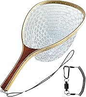 SEASPRO Fly Fishing Net for Trout & Bass - Soft Rubber Catch & Release Landing Net with Wooden Handle & Magnetic Clip