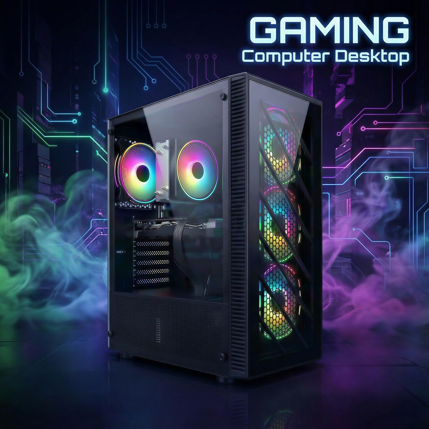 STGAubron Gaming PC Computer Desktop,AMD Ryzen 5 5500 up to 4.2GHz, Radeon RX 580 8G, 16G DDR4, 512G SSD, WiFi 6 5G & BT 5.2, RGB Fan x4, Windows 11 Home