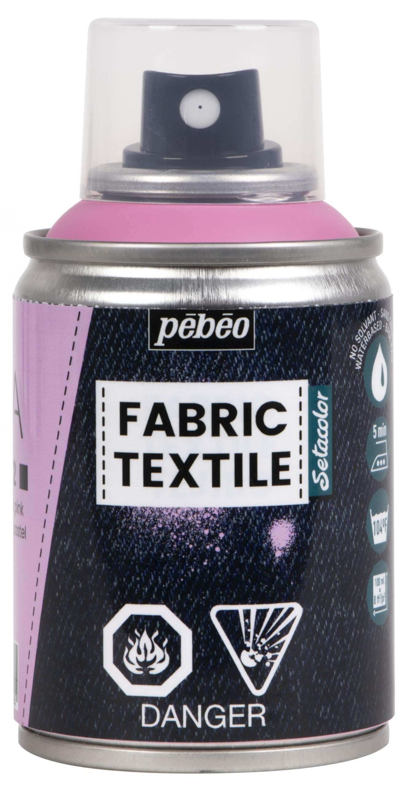 Pébéo - Fabric Paint Spray for Textiles 7A Spray - Natural and synthetic fabrics - Water-based - Solvent-free - Permanent Fabric Dye Machine-Washable - Pastel pink, 10.5 x 5.2 x 5.2cm
