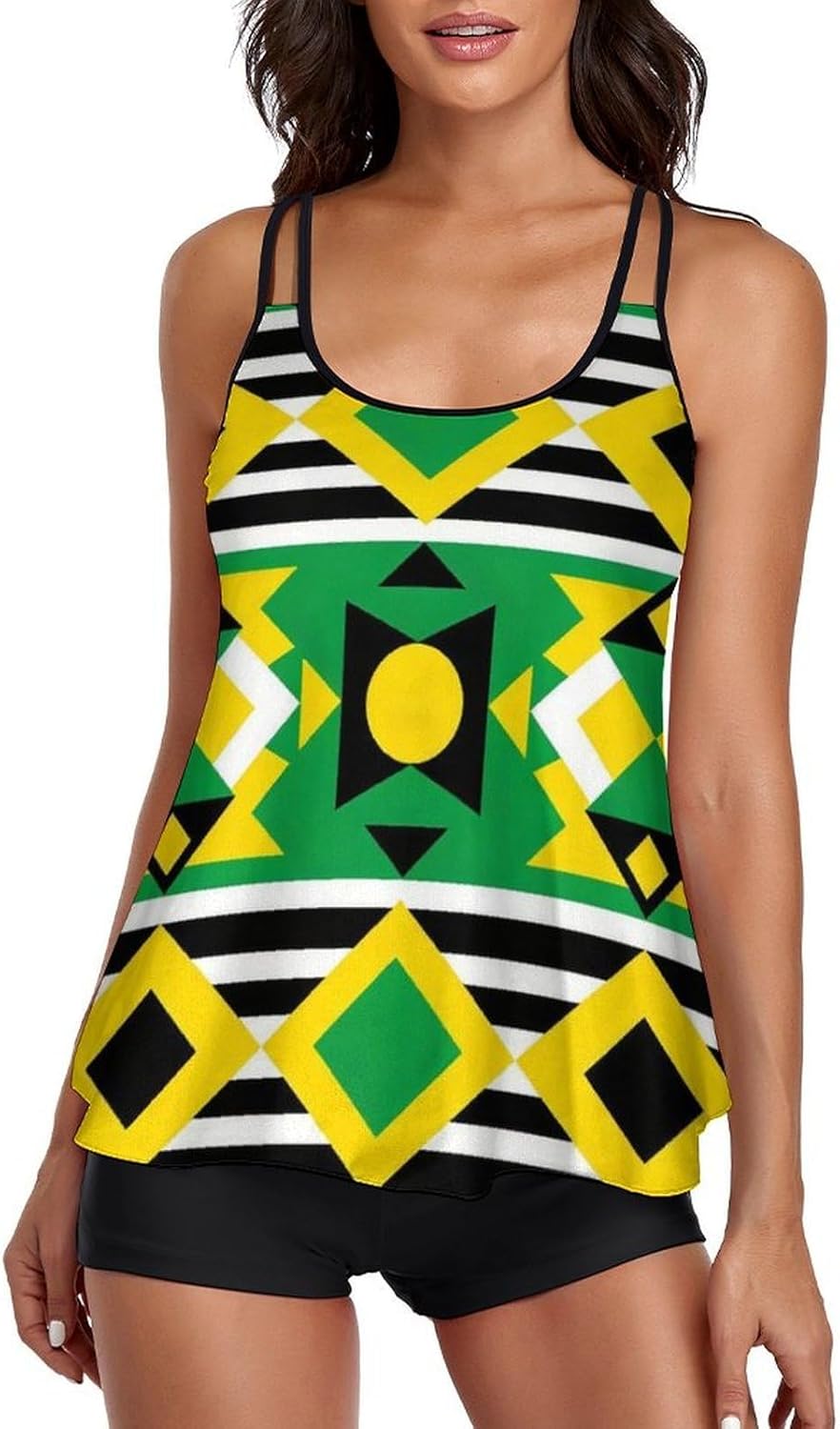 Women's Tummy Control Tankini Set, Loose Fit Tank Top with Shorts Modest Swimwear