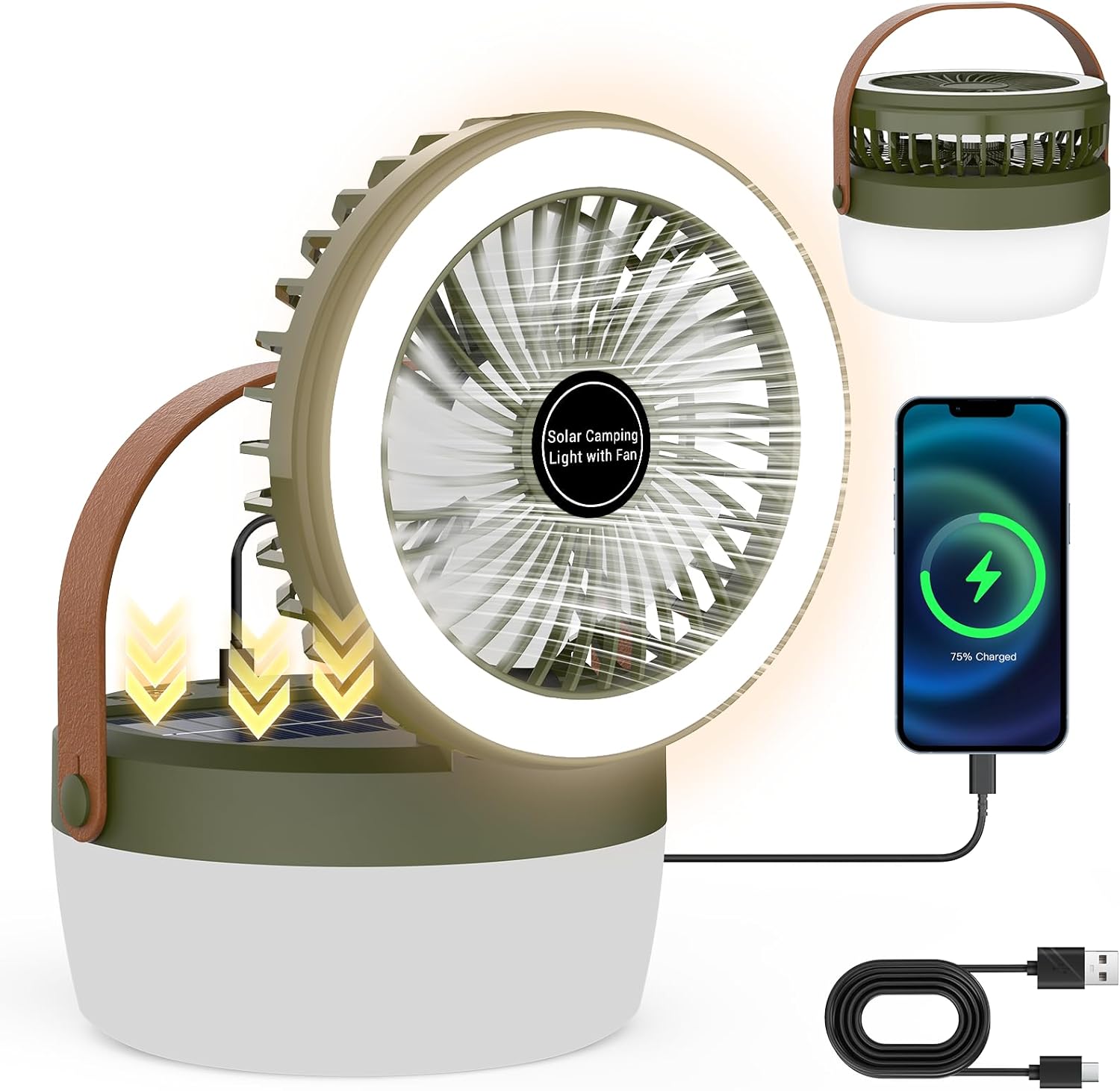 Photo voltaic Tenting Fan with LED Mild – Rechargeable Moveable Fan with 3 Speeds, 4 Lighting Modes, USB & Photo voltaic Powered, Foldable & Hanging Tent Fan for Tenting, Journey, Seaside, RV, Camper