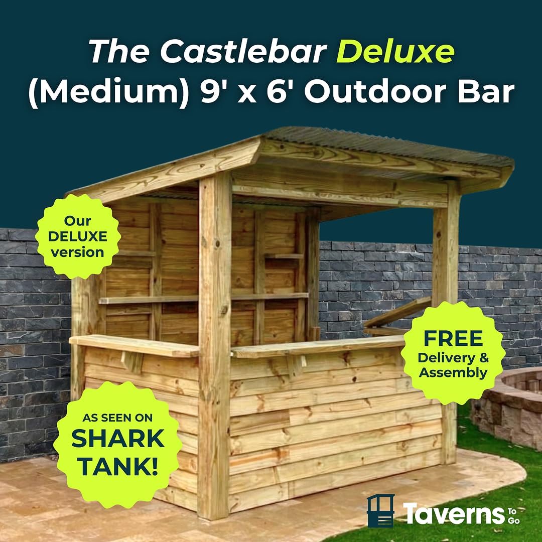 Taverns-To-Go Backyard Outdoor Bar – 9′ x 6′ Castlebar Deluxe Mid-Size Patio Bar – Free Professional Delivery & Assembly, Durable Pressure-Treated Wood, Ready for Entertaining