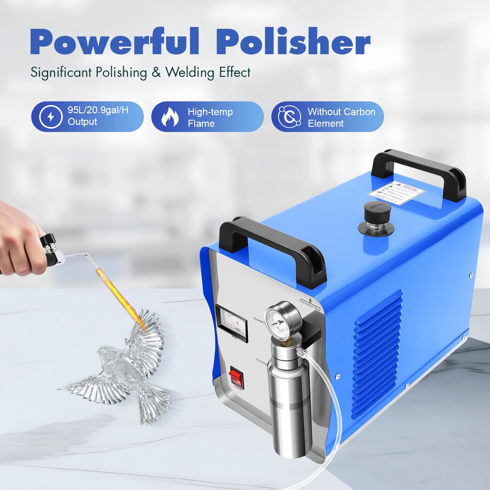 Acrylpoliermaschine H160/H180, Flammenschweißbrenner mit Sauerstoff-Wasserstoff-Technologie, Kristallpoliergerät zum Polieren von Acrylglas und Anderen Acrylprodukten, 220 V, 75 l/h BZW. 95 l/h