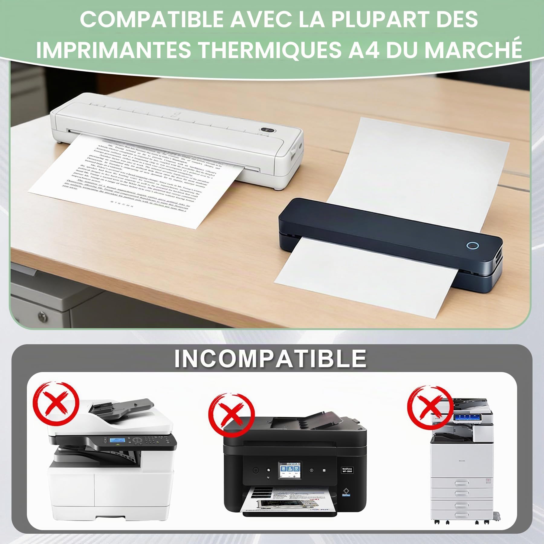 Papier Thermique A4 Pliable 200 Feuilles Sans BPA Séchage Rapide pour Imprimante Thermique