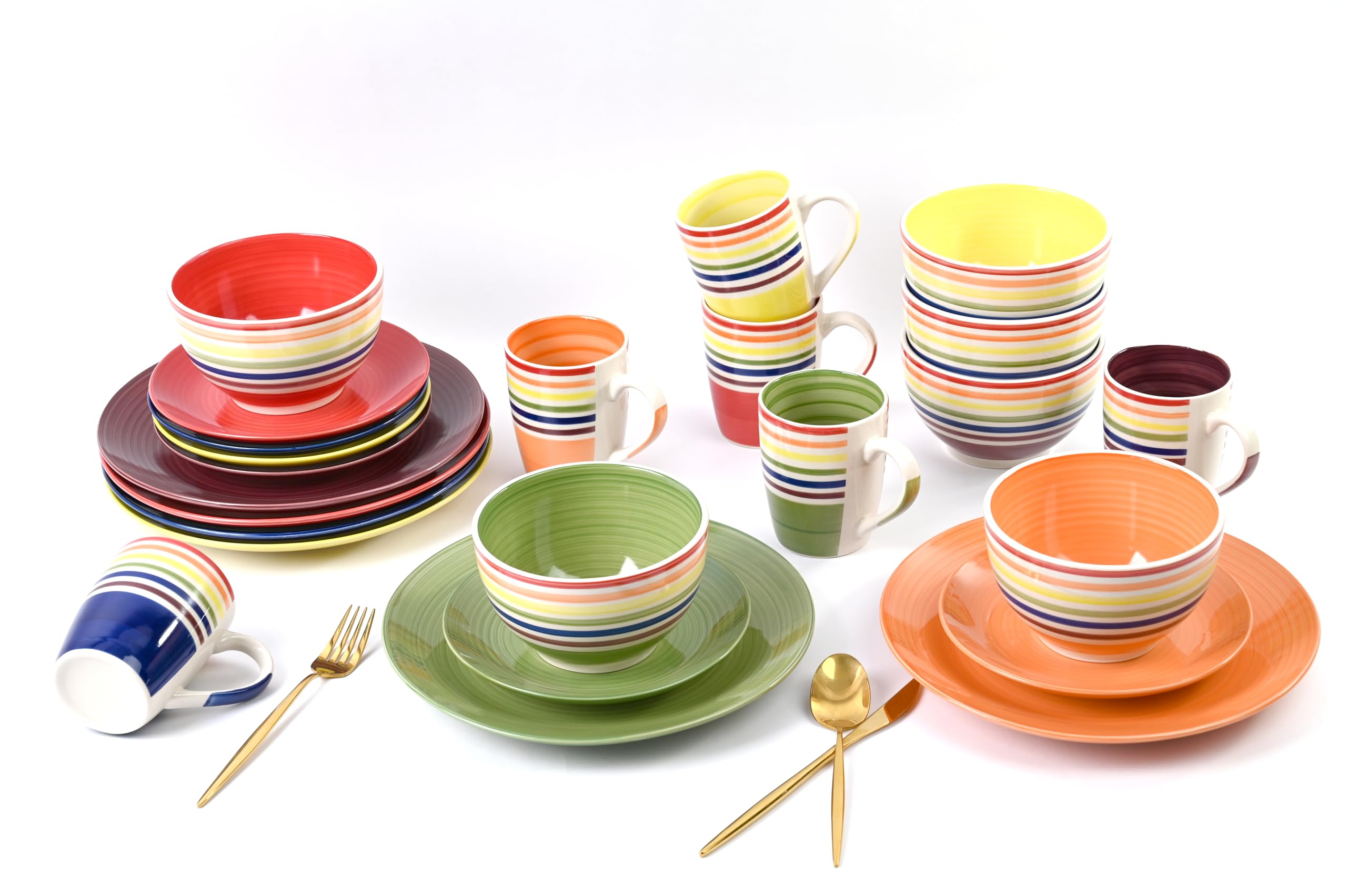 Waterside - 24 Piece Rainbow Stripe Dinner Set : Amazon.co.uk