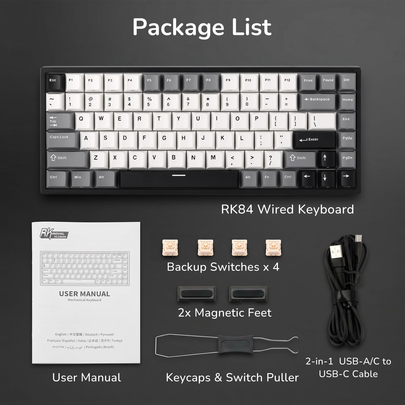 RK ROYAL KLUDGE RK84 Kabelgebundene 75% TKL RGB Hot Swapable Mechanische Gaming-Tastatur,US QWERTY