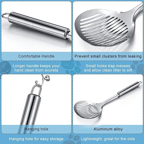 Miniatura 4 de Cuchara de arena de metal para gatos, 2 unidades, accesorios para gatos, de acero inoxidable, tamizado de caca de gatito, limpieza para caja de