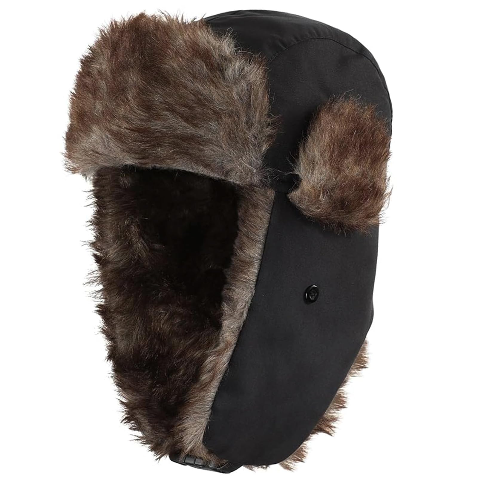 Gxahsol Unisex Black Winter Trapper Hat, Winter Hat, Russian Cap Style With Ear Flaps, Waterproof Windproof Cold Wind And Snow Cap For Outdoor, Skiing, Skating, Cycling, Hunting,