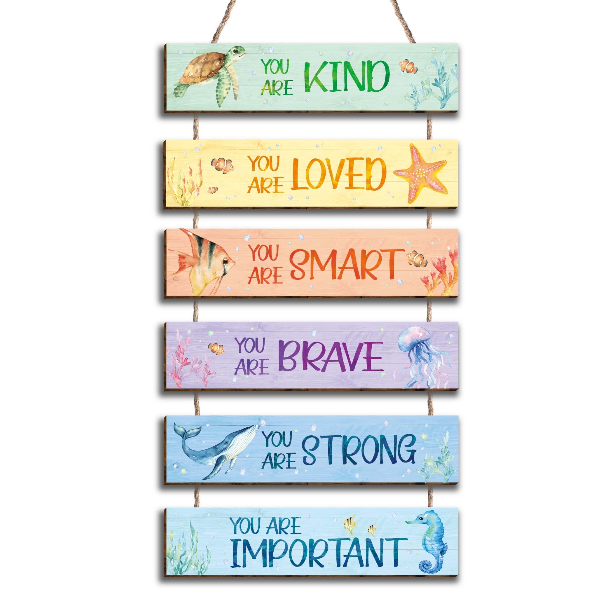 6 Pieces Ocean Decor Kids Room Decor, Watercolor Ocean Inspirational Wall Art Decor for Teens Children Bedroom Princess Toddler Room, Works of art