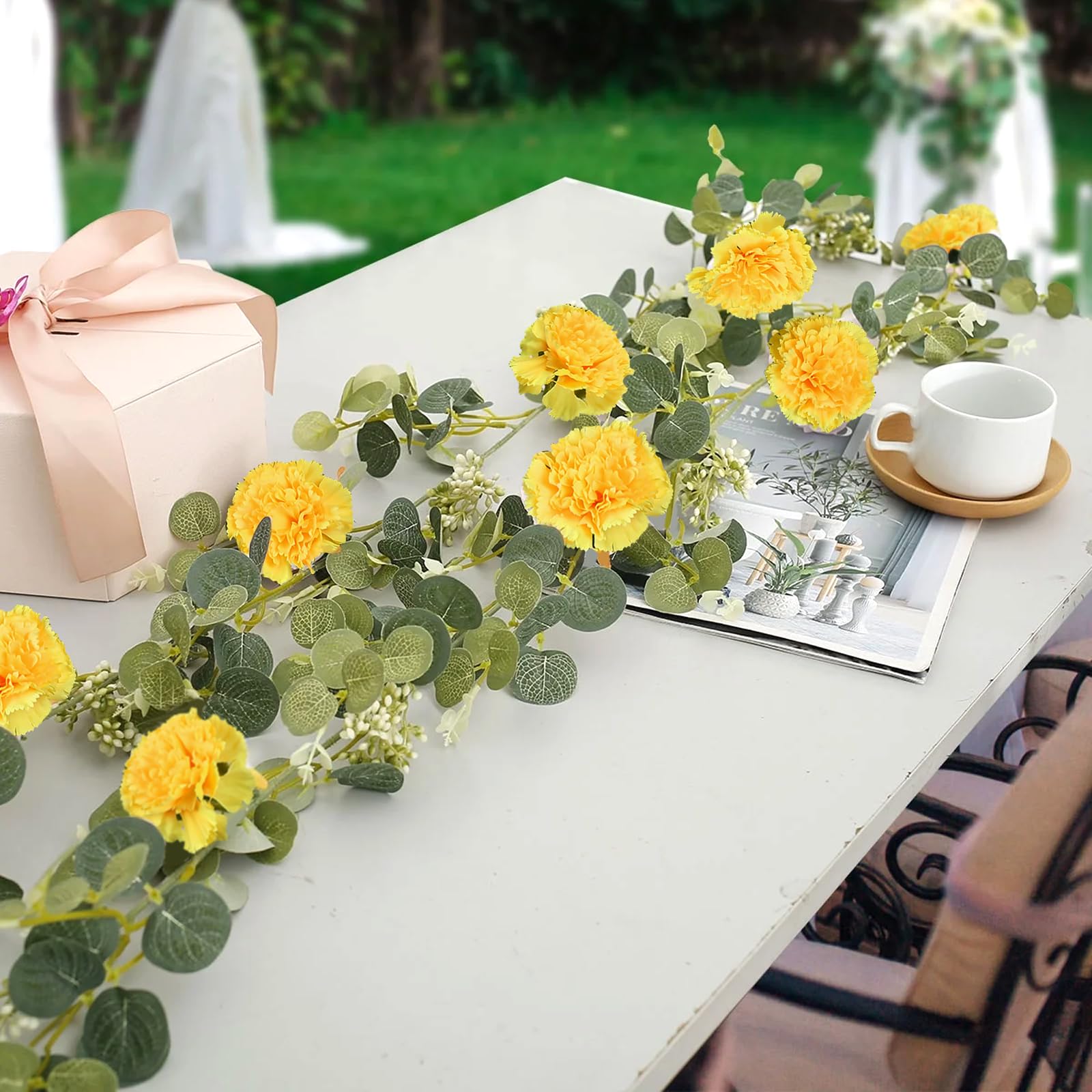 IPOPU Gelbe Nelken, künstliche Blumen, 6 Stück, künstliche Nelken, Seidenblumen, 83,8 cm lange Blumen für hohe Vasen für Hochzeit, Zuhause, Tischdekoration, Blumenarrangement, Gelb