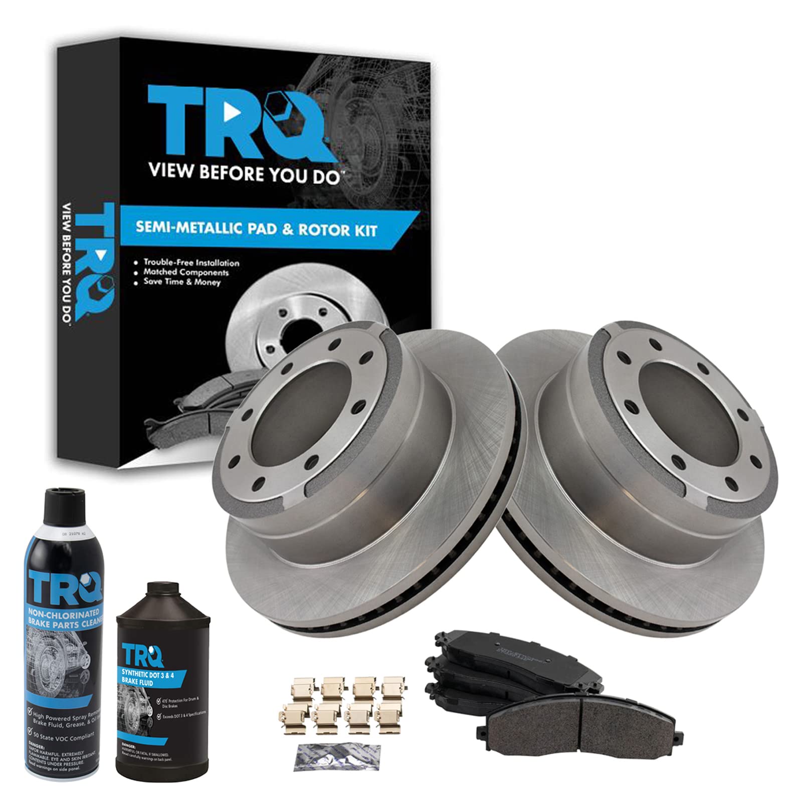 TRQ Rear Brake Pad &amp; Rotor Kit, with Chemical Kit Semi-Metallic Compatible with 2013-2019 Ford F-250 Super Duty F-350 Super Duty