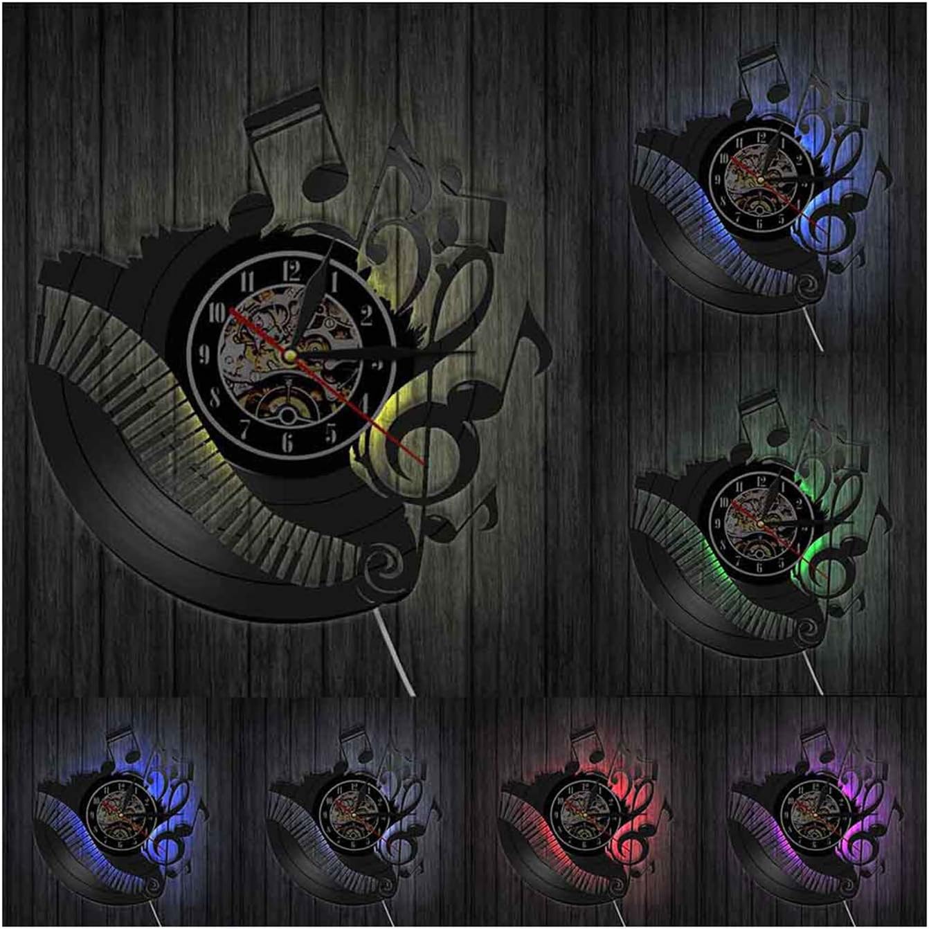 TANCEQI Vinyl Record Wall Clock Piano Keys Music Notes Theme Notes Art Home Room Decor Musician Gift Set Idea for Music Lovers 12” LP Clock Black