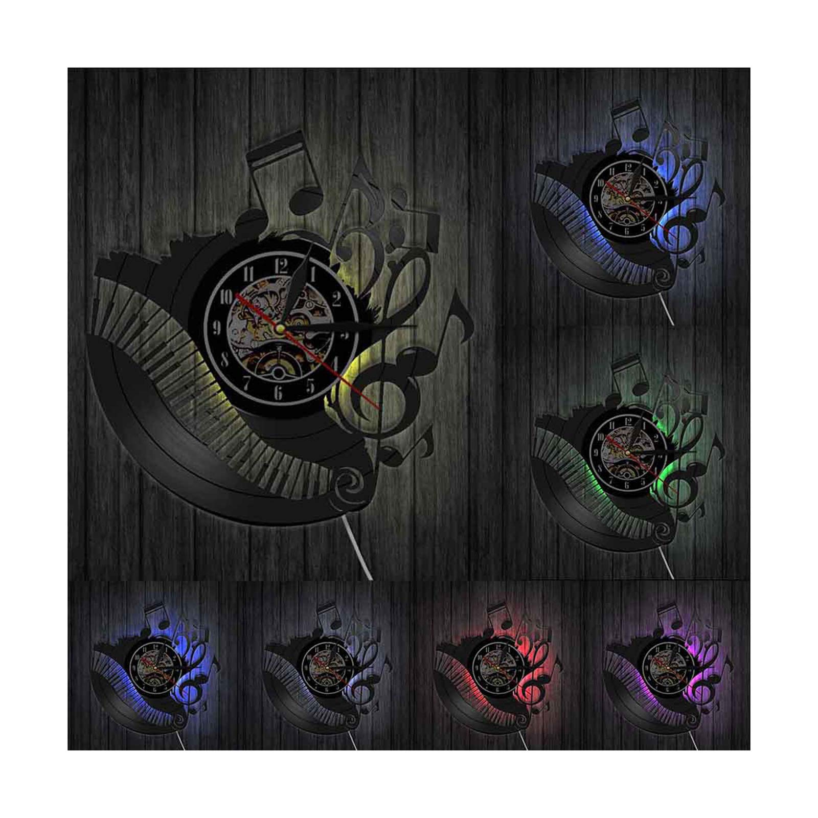 TANCEQI Vinyl Record Wall Clock Piano Keys Music Notes Theme Notes Art Home Room Decor Musician Gift Set Idea for Music Lovers 12” LP Clock Black