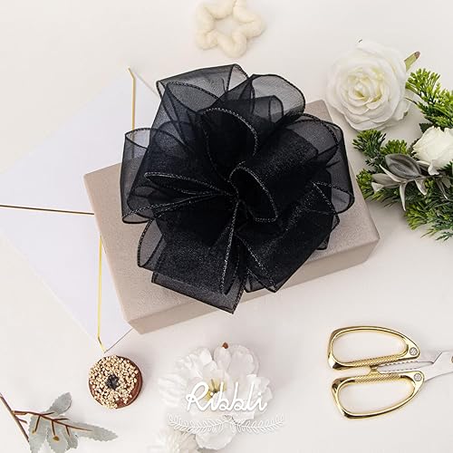 Miniatura 2 de Ribbli Cinta de organza blanca antigua con alambre, cinta transparente con borde de algodón, 2-12 pulgadas x 20 yardas, cinta para árbol de Navidad