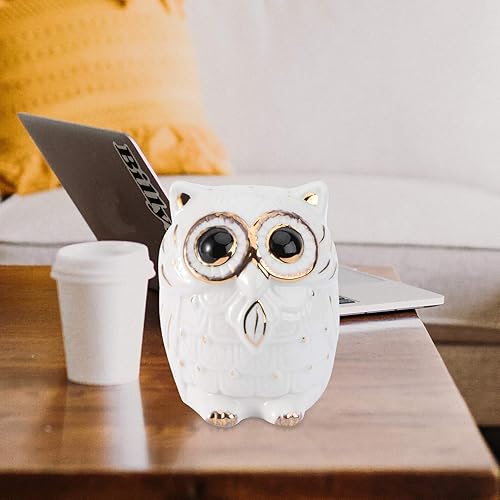 Miniatura 8 de Alcancía Búho monedero de cerámica ahorro de dinero adorno de escritorio para estudiantes Navidad cumpleaños favor (blanco)