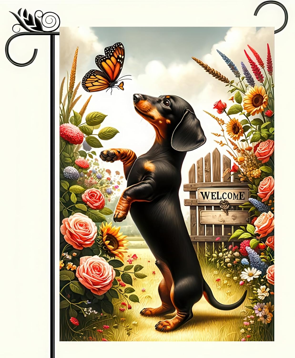 Spring Garden Flag Dachshund Garden Flag Double Sided 12x18 Inches Spring Summer Yard Flag Seasonal Holiday Lawn Yard Flag Flower Puppy Flag Outdoor Indoor Welcome Decoration