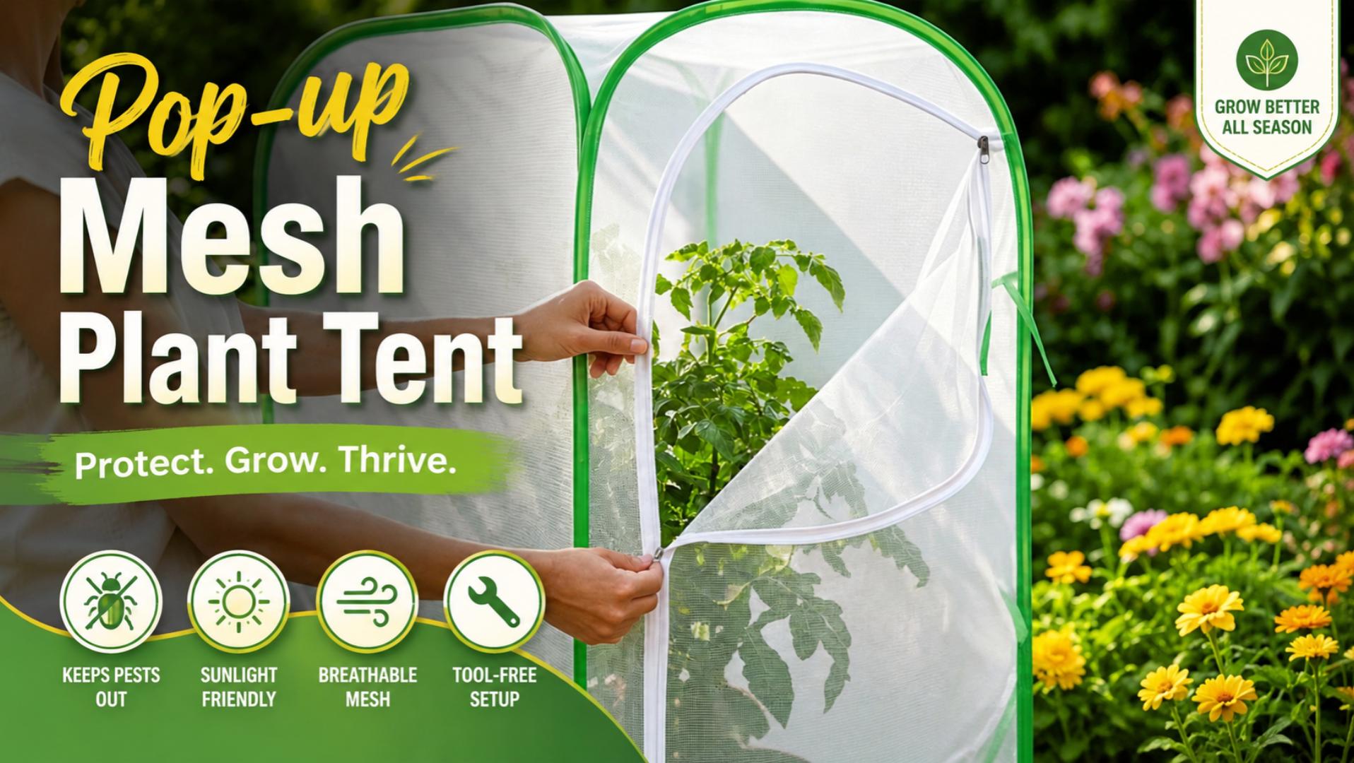 Pop-up Mesh Plant Cage Tent for Garden Pest Protection (16