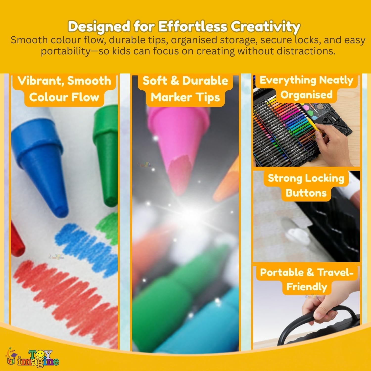 Toy Imagine 150 Pieces Colour Set Kit for Kids Art Set for Drawing Painting Stationery Kit with Crayons Markers Oil Pastels Water Colours & Carry Case Colour Set for Kids 6โ12 Art Craft Supplies Gift for Boys & Girls 4