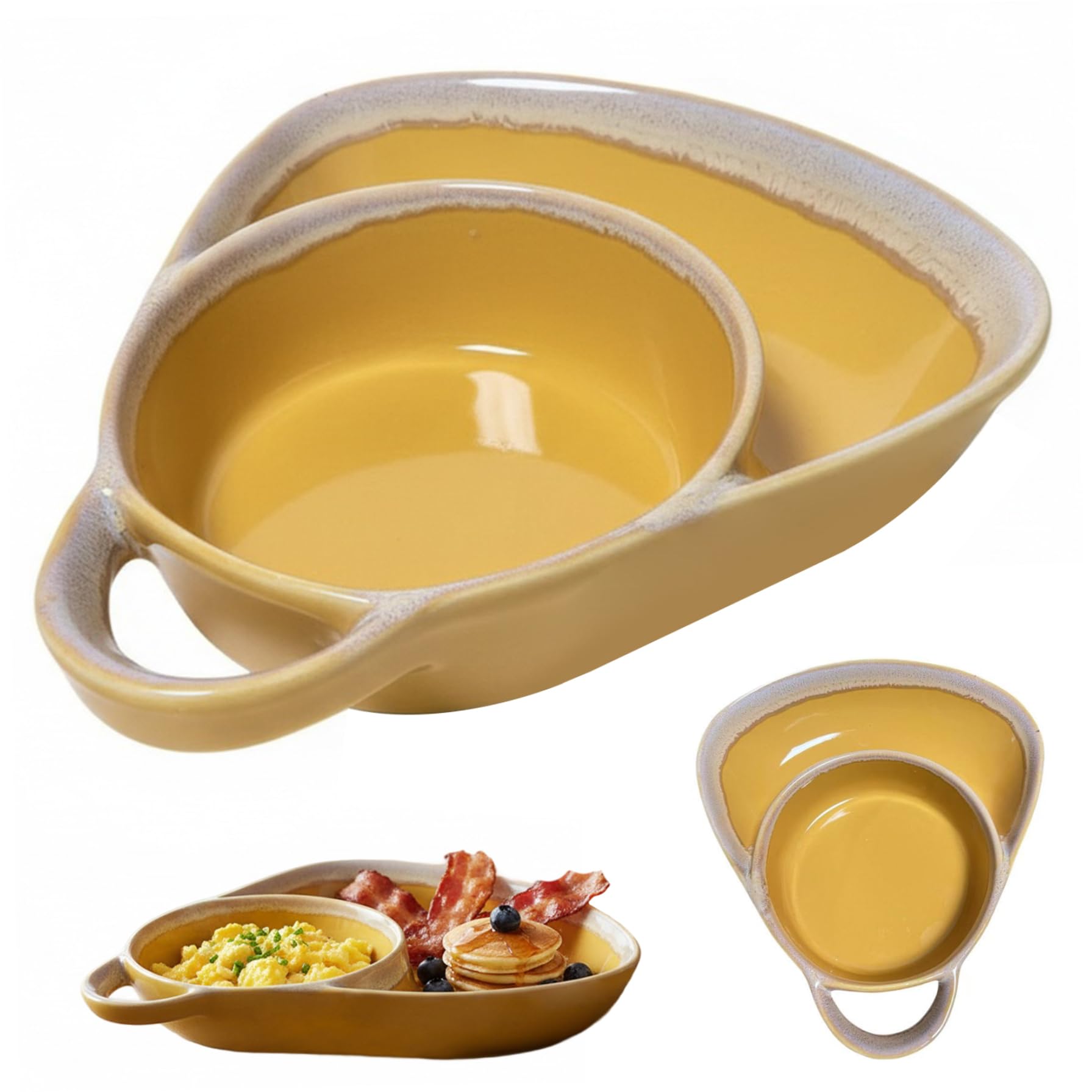 Assiette soupe et sandwich résistante la chaleur en céramique fendu