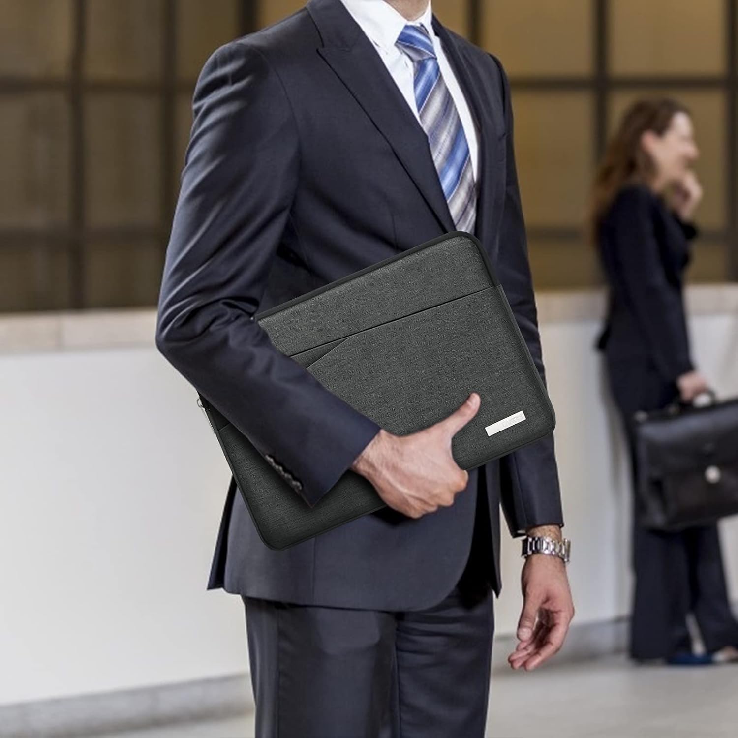 Laptop Sleeve Case 15-15.6 Inch Water Resistant Laptop Bag Cover Portable 360° Protective Computer Case Bag Compatible with 15 Inch MacBook AirPro with Pocket Black , Medium