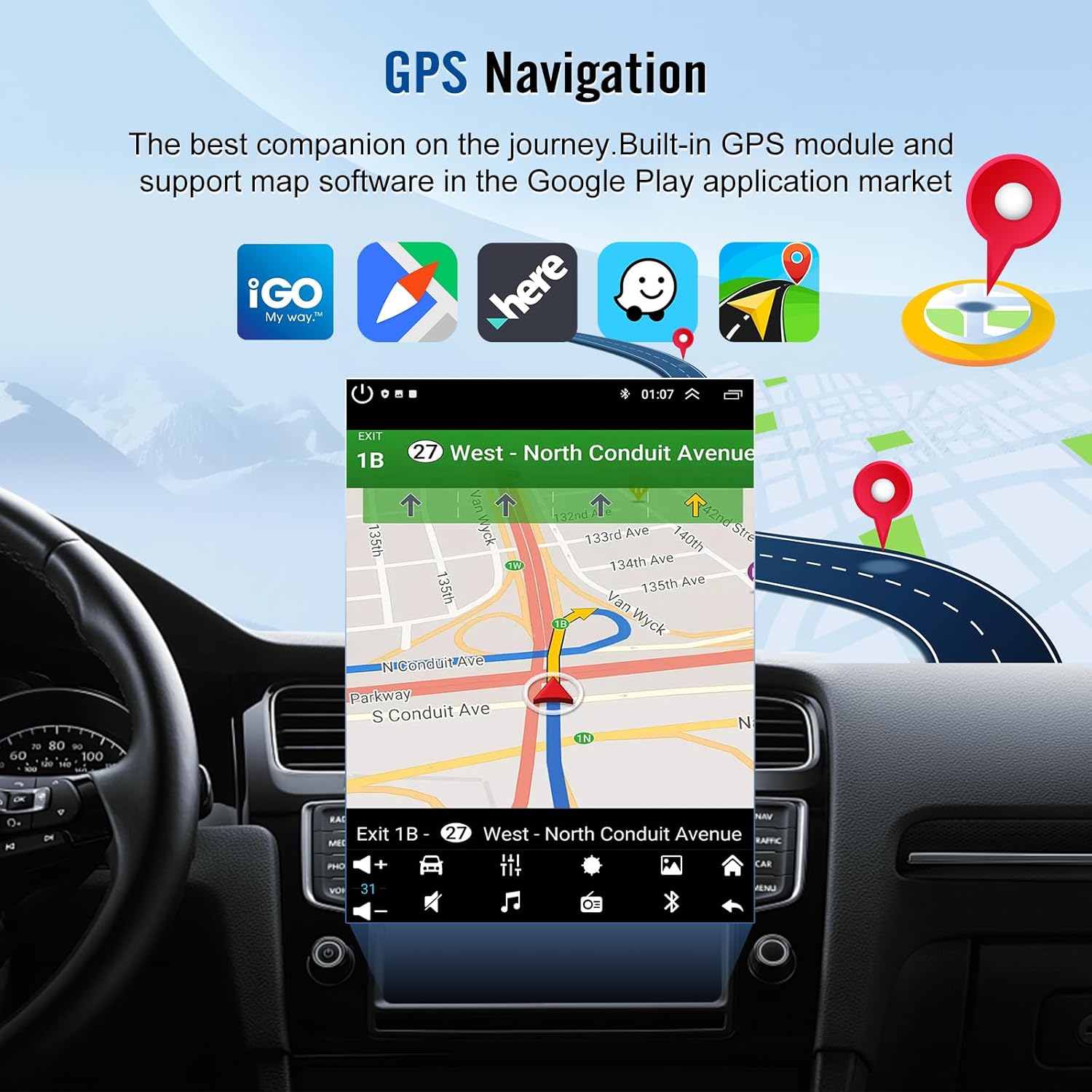 9.7'' Car Radio for Chevy Silverado 2500/3500 HD Avalanche 2007-2013, for Suburban 1500 2500 2007-2012, for GMC Yukon Sierra 2500/3500 HD 2007-2013, Touch Screen Stereo Bluetooth GPS WiFi FM/RDS SWC