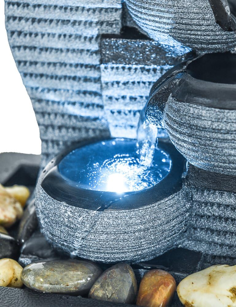 SunJet 4-Tier Desktop Water Fountain Submersible Pump Indoor Decoration – Portable Tabletop Decorative Waterfall Kit - Soothing Relaxation, Zen Meditation Ambient Office Home (10" H-Right) : Home & Kitchen