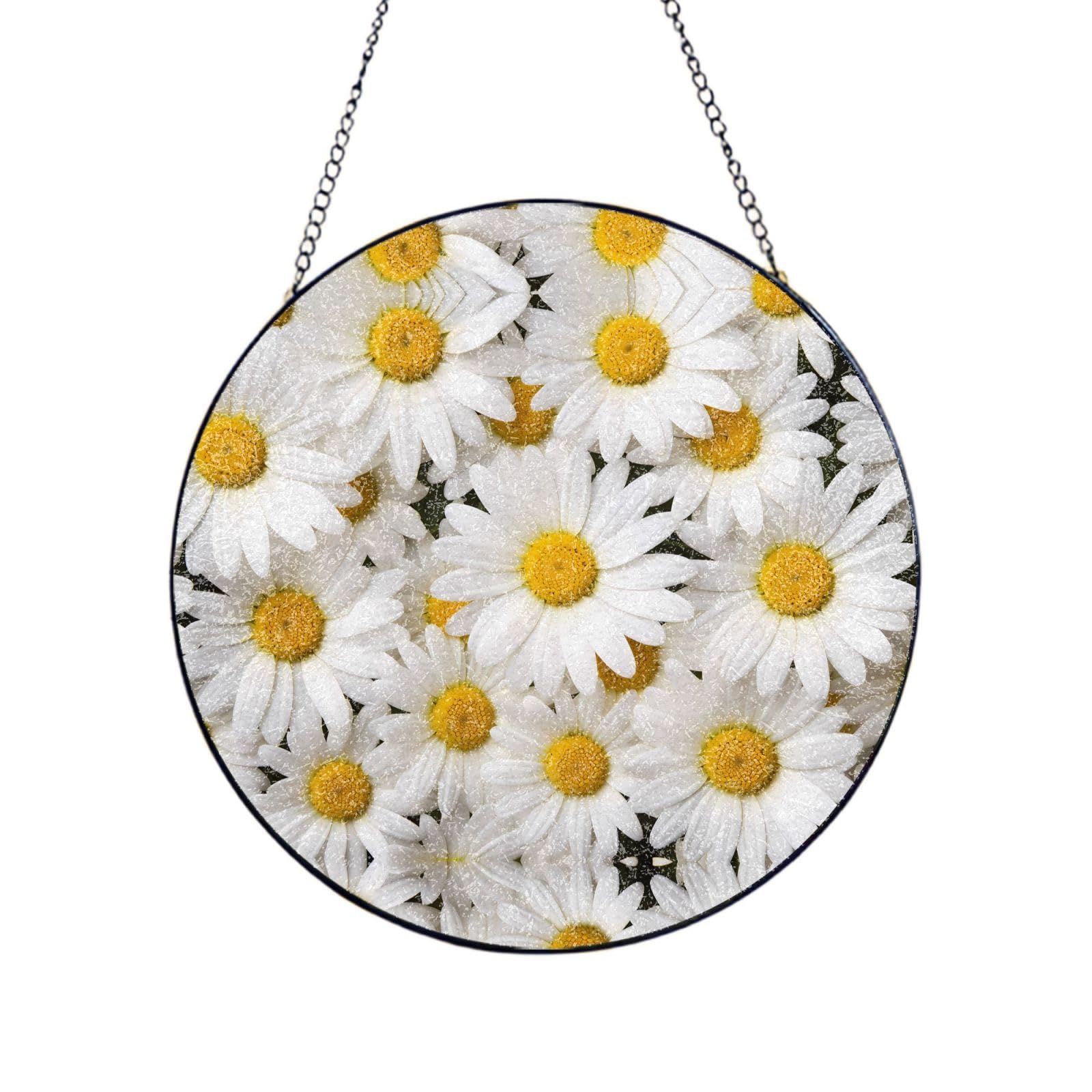 Phayah Close Up Of Daisy Print Stained Glass Window Hanging Sun Catchers Decoration Mother'S Day Birthday Gifts For Home Garden Porch 4in（10cm）