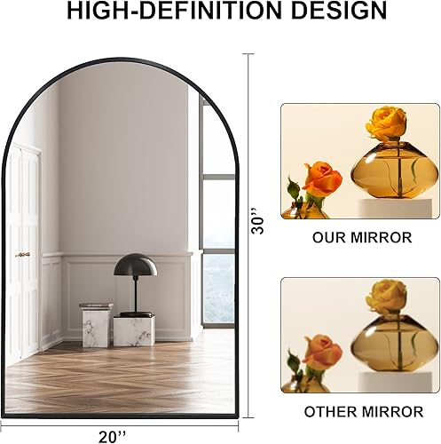 Miniatura 8 de Espejo de pared arqueado de 20 x 30 pulgadas, espejo de baño arqueado negro, espejo arqueado para decoración de tocador con marco de metal, espejo