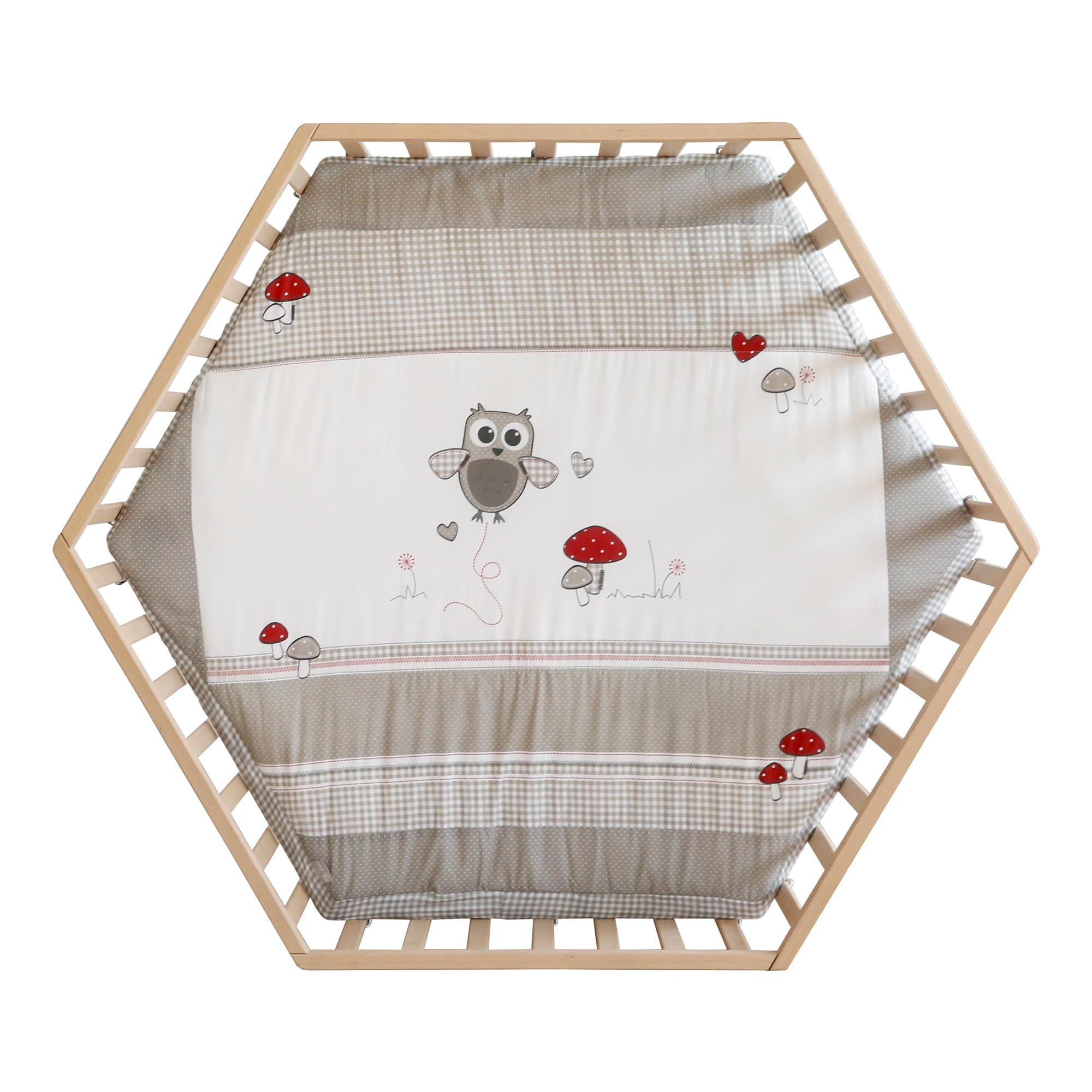 roba parc 'Adam & Hibou' – parc hexagonal/hexagone – parc de jeu sécurisé avec tapis de protection – mobile grâce aux roulettes – bois naturel