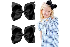 Oaoleer 6-Inch Black Grosgrain Ribbon Hair Bows Clips