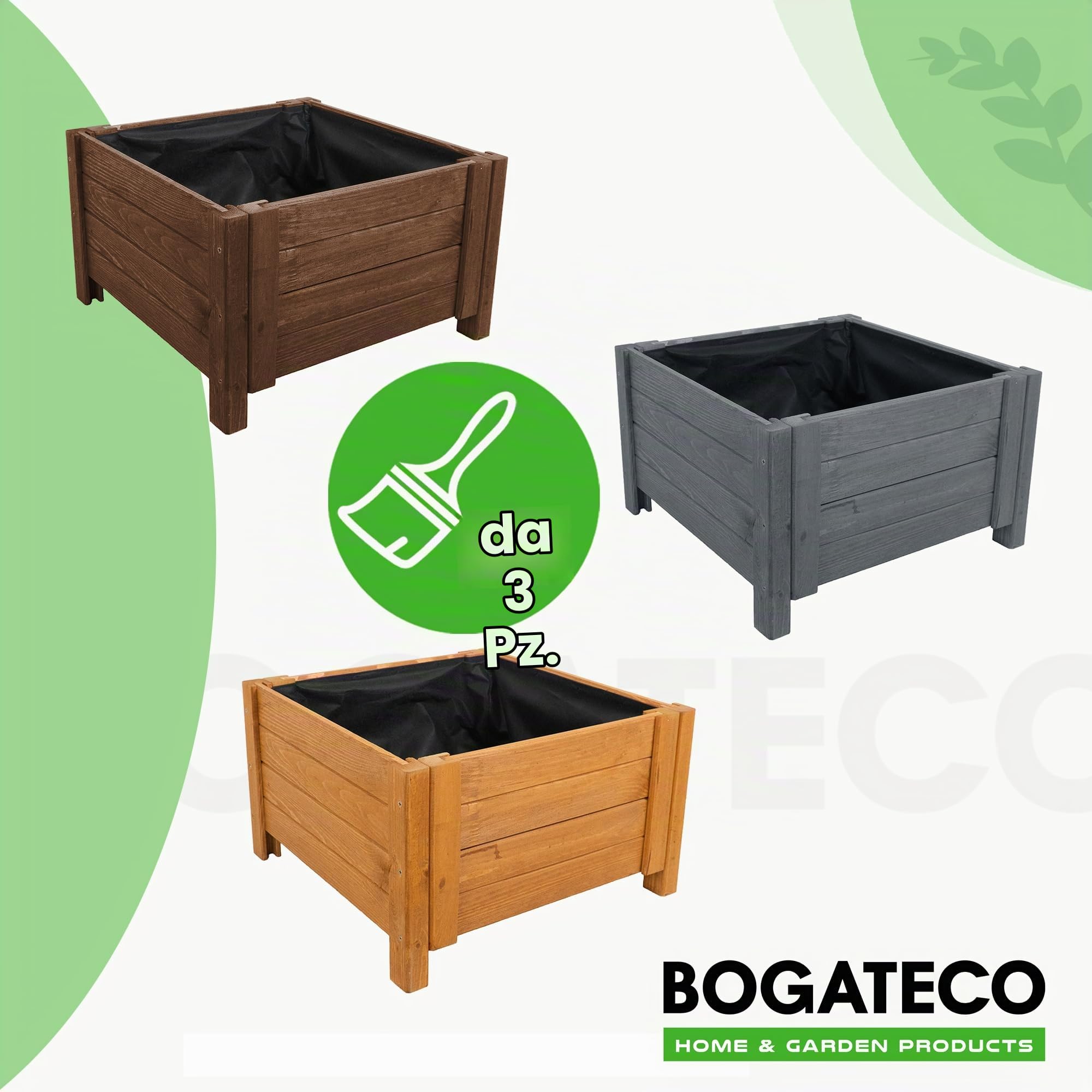 BOGATECO Fioriera per Esterni in Legno | 38 x 38 cm | Marrone | Perfetto per Giardino Terrazza Balcone | Scatola Quadrata | Costruzione e Impregnato Robusta | Arriva Assemblato | con Agro-Tessile