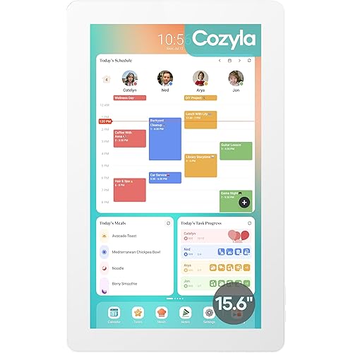 Cozyla Mate Digital Calendar+ 2: 15.6 Inch Wall Touch Screen Chore Chart Customizable Dashboard Smart Electronic Calendar for Family Schedules Meal Planner Support App Store with Stand White