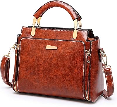 Mn&Sue Vintage SatchelHandbags for Women Shoulder Bag Work Tote Cross Body Messenger Bag (Brown)