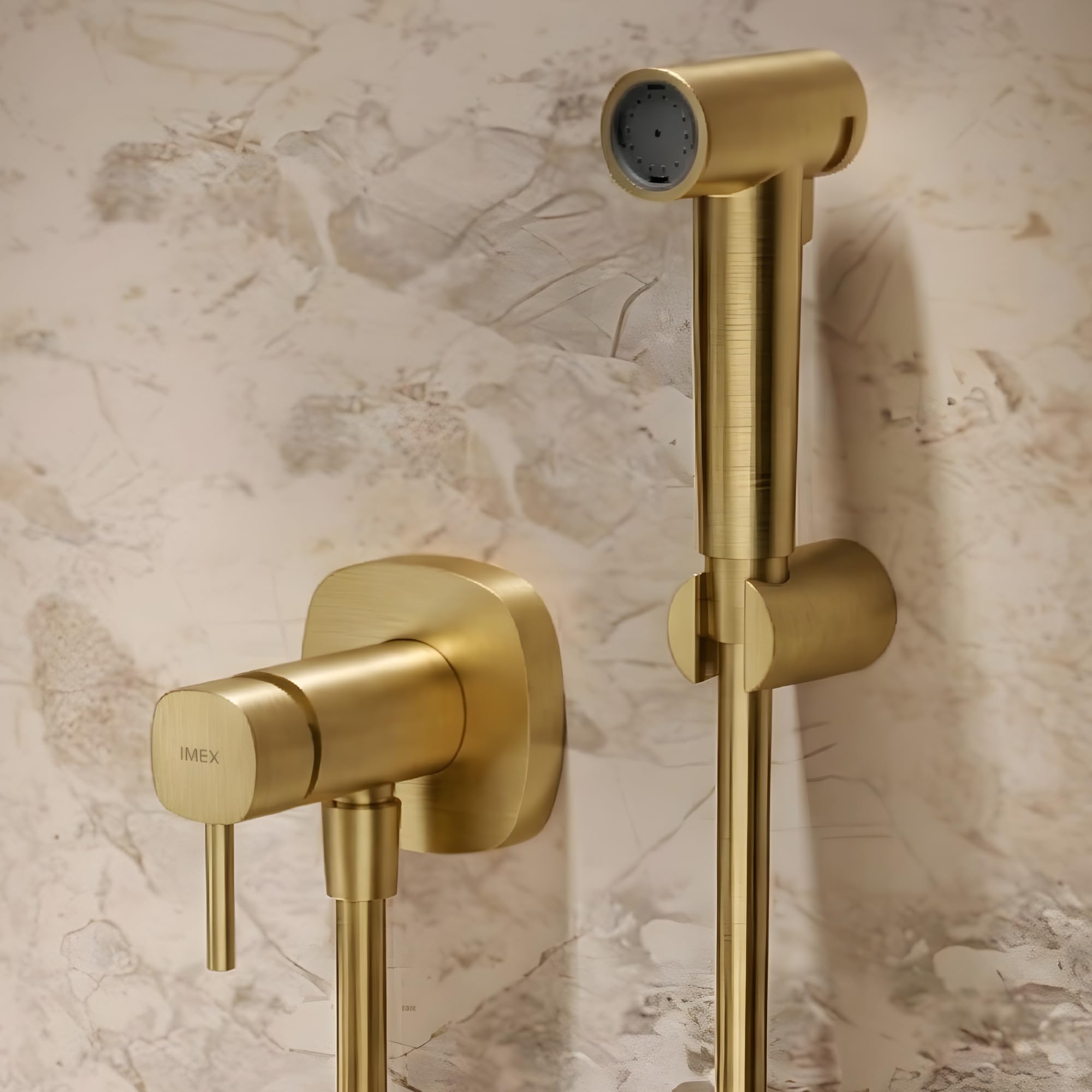 IMEX - Douche Bidet Eau Froide et Chaude Couleur Doré | Robinet Bidet Encastré pour WC Or Brossé | Douche Hygiénique Monocommande pour Toilettes | Robinetterie Substitut de Bidet | Série Toscane