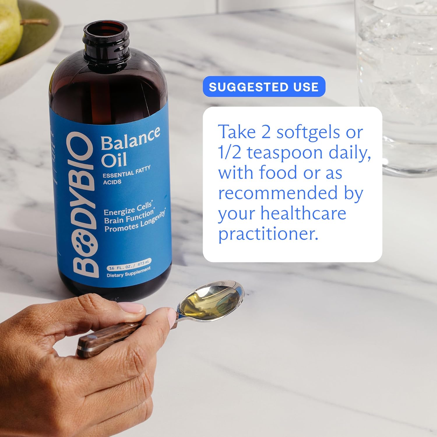 BodyBio Balance Oil - Vegan Omega 3 6 Supplement – Cold-Pressed Safflower & Flaxseed Oil – Supports Brain Function, Healthy Skin, and Mood