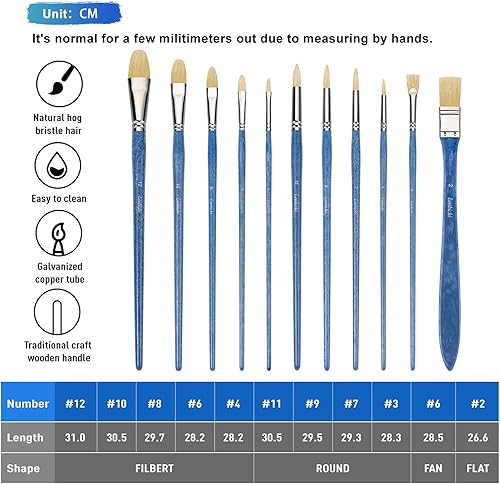Miniatura 6 de Juego de 11 pinceles profesionales de cerdas de animales, perfectos para pintura al óleo con una caja de transporte gratis (naranja)