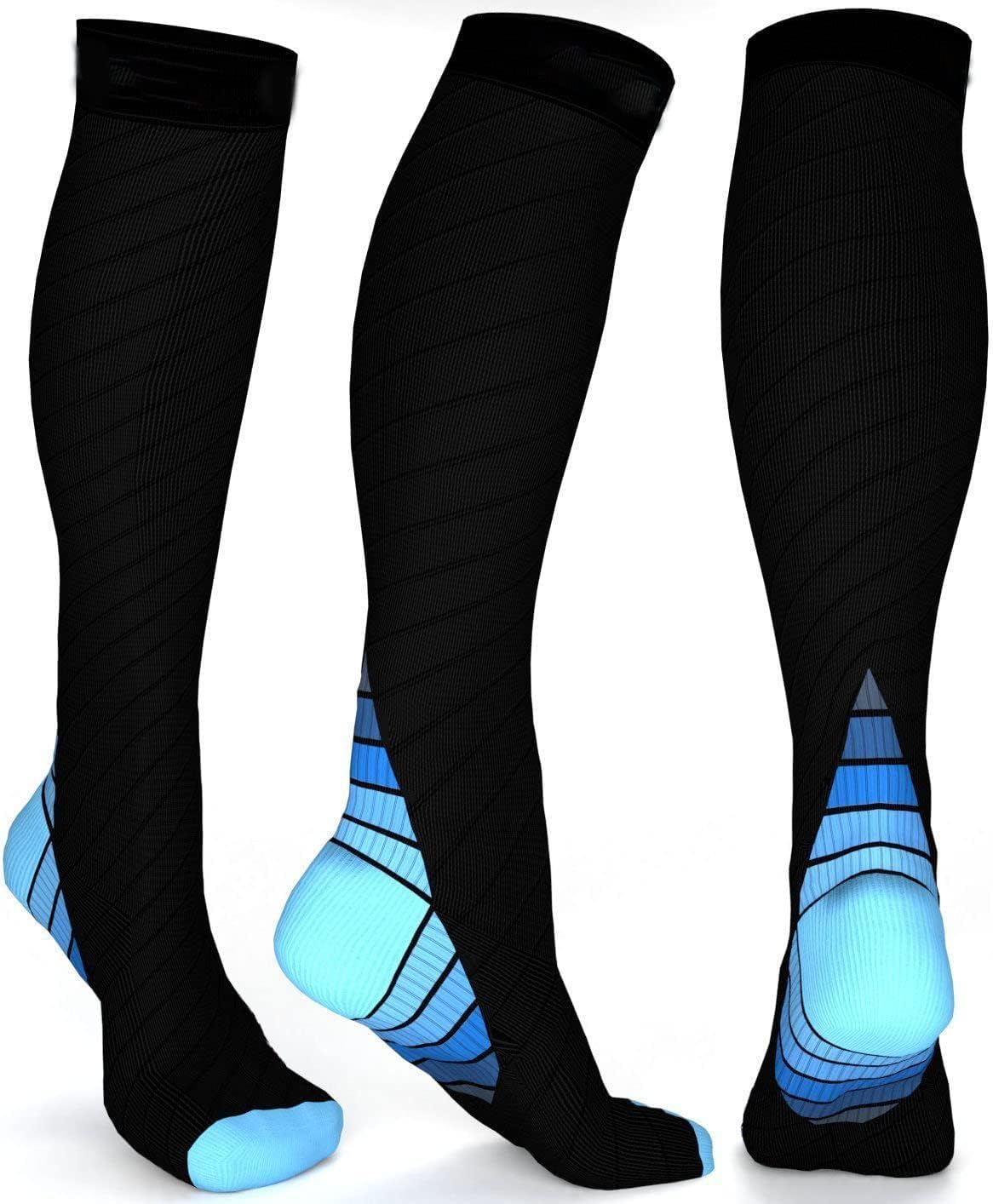 – Joyzzz Compression Socks For Men, Cushioned Support Socks with 20-30 mmHg Pressure, 2 Pairs Knee High for Men and Women, Enhanced Blood Flow for Sports, Work & Travel, Seamless and Anti-Odor
