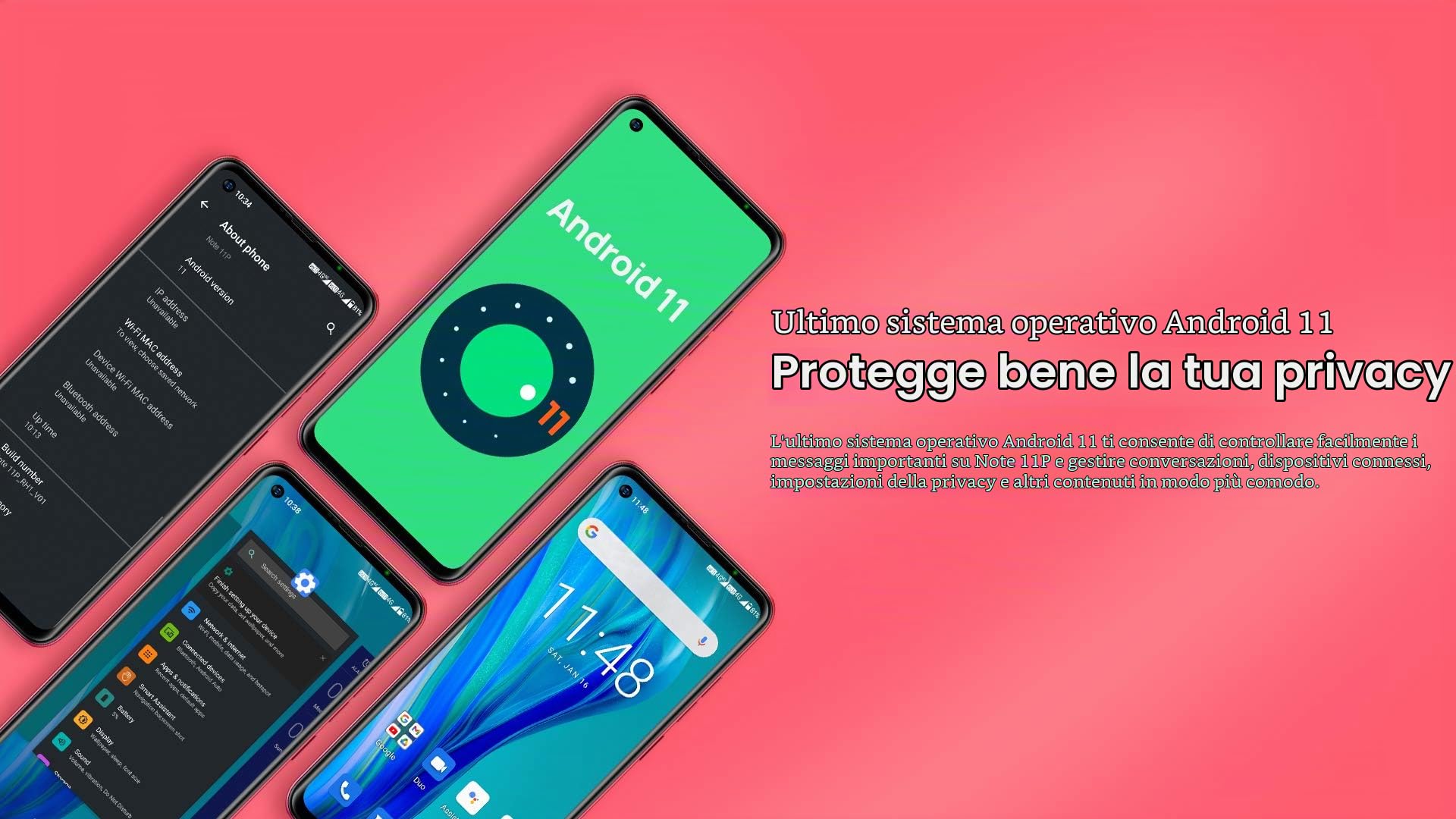Ulefone Android 11 Smartphone Offerta, NOTE 11P 4G Cellulare, Helio P60 Octa-core 8GB+128GB, DUAL SIM+Dedicata SD Estensione 2TB, Fotocamera Quattro 48MP, Impronta Digitale,Schermo HD+ 6,55’’,Nero