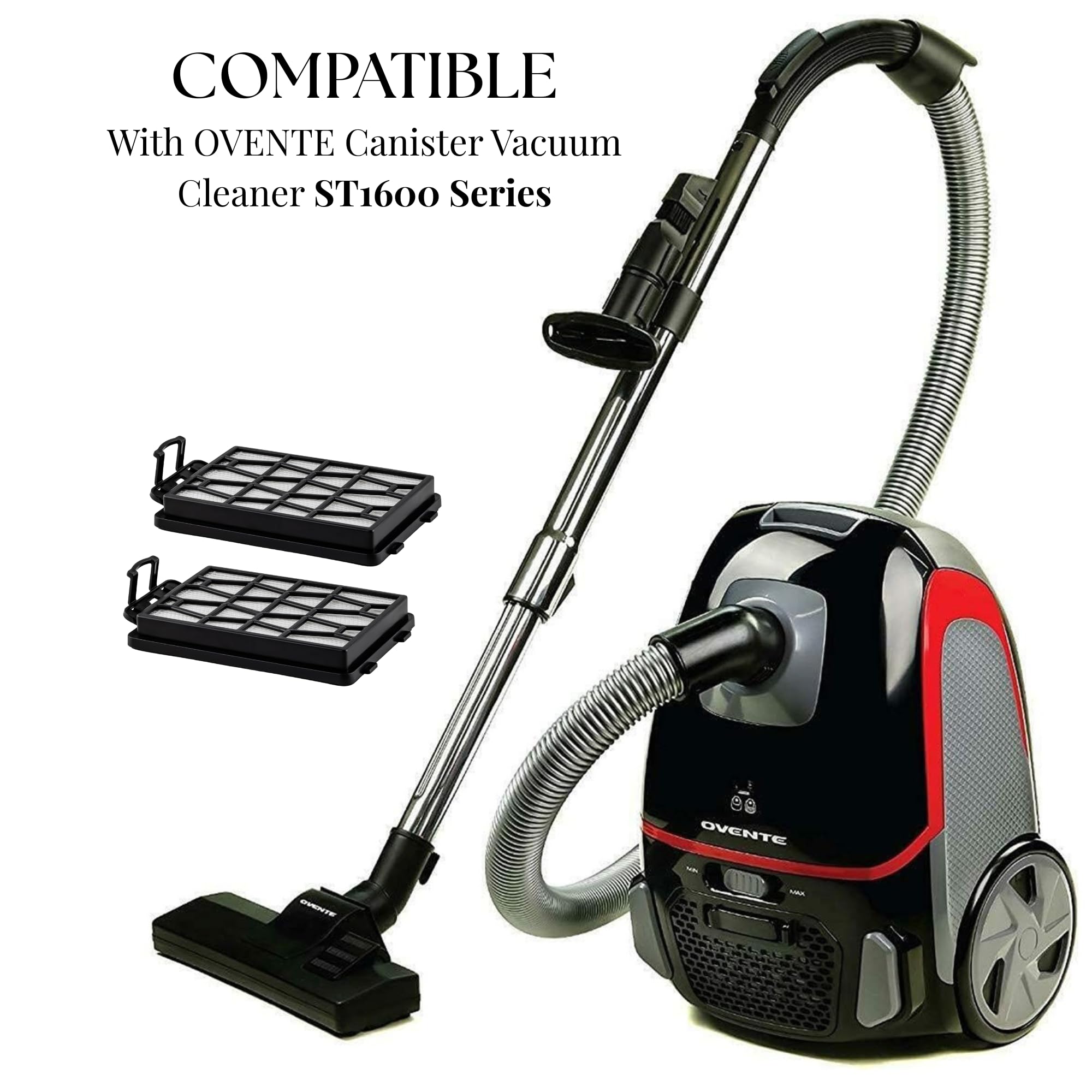 OVENTE Replacement Filter for ST1600B Vacuum Cleaner (Pack of 2), Efficiently Trap Small Particles, Easy to Remove and Install, Black ACPST167122