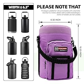 NATURE PIONEOR Water Bottle Holder with Adjustable Strap - Half/One Gallon (64/128oz) Insulated Water Bottle Sling Carrier with Phone Pocket & Paracord Handle, Outdoor Camping, Hiking, Gym