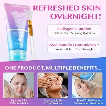 Collagen Night Wrapping Mask,Collagene Mask,Collagen Overnight Wrapping Peel Off Facial Mask,Deep Hydration,Fade Wrinkle & Improves Skin Elasticity,Reduces Sagging & Dullness for Glowing Skin