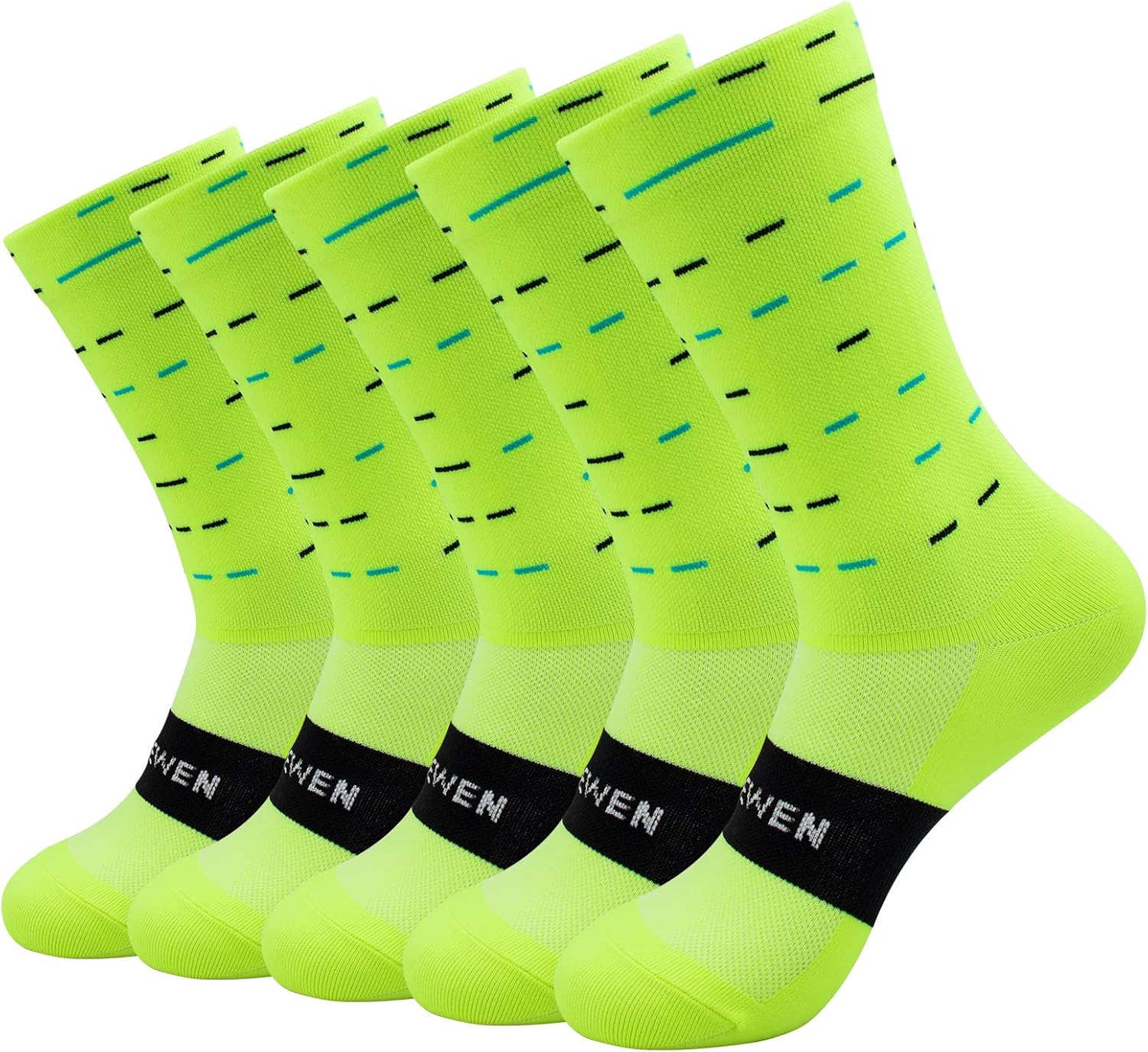 Running Compression Crew Socks – Lightweight Athletic Socks for Men & Women, Training, Cycling, Workout, 5 Pairs Breathable Green