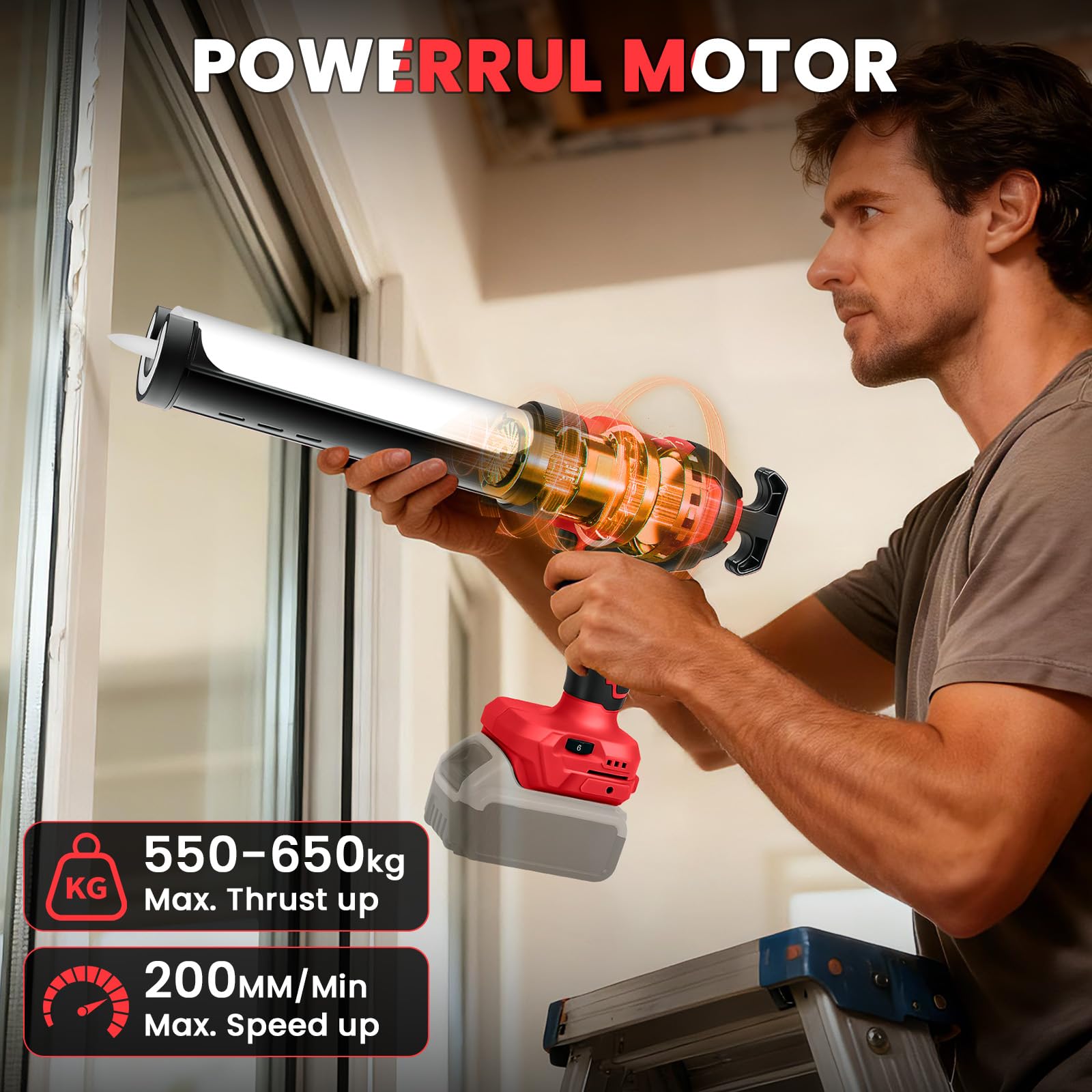 Pistola Selladora Inalámbrica para Milwaukee 18V (sin Batería) | Pistola de Calafateo Eléctrica, 6 Velocidades Ajustables, Pantalla Digital y Luz LED, para Rellenar y Sellar