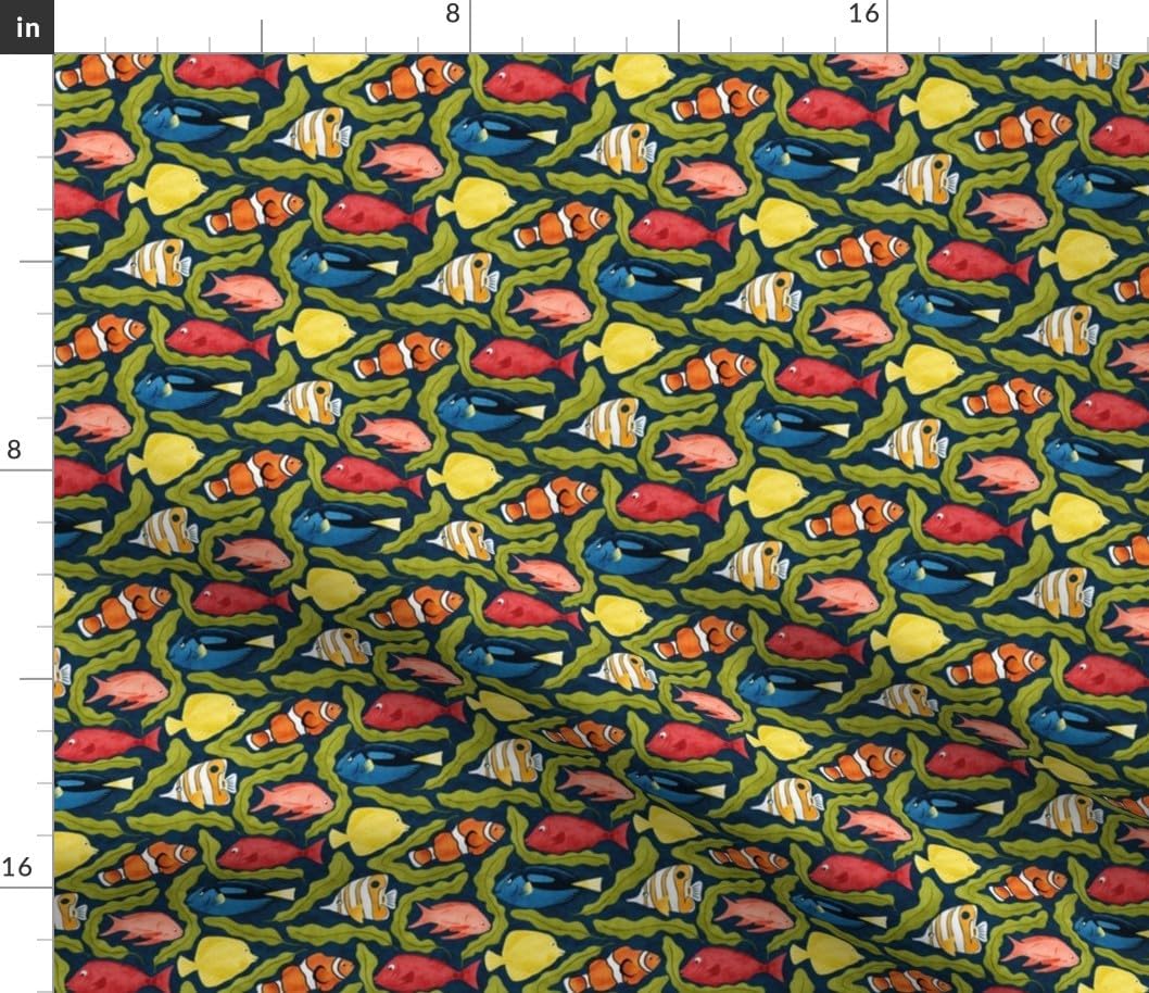 Spoonflower Fabric - Coral Reef Small Scale Coastal Nautical Beach Ocean Seaside School of Printed on Petal Cotton Fabric Fat Quarter - Sewing Quilting Apparel Crafts Decor
