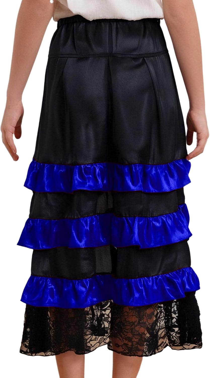 Kids Victorian Style Party Dress Gothic Princess Skirt with Floral Lace Ruffles High Low Vintage