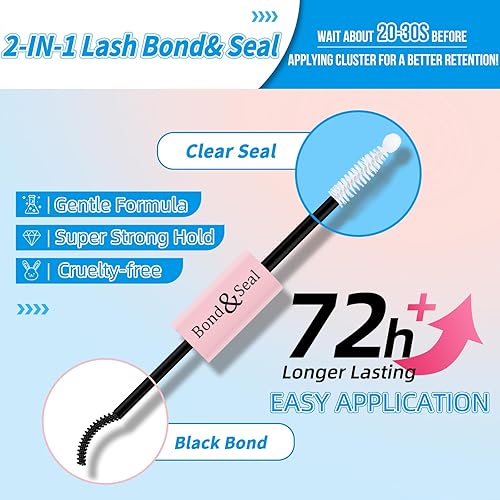 Miniatura 4 de QUEWEL - Kit de extensiones de pestañas en grupo con pegamento de adhesión y sellado impermeable y de larga duración, incluye herramienta