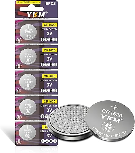 YKM 5PCS CR1620 DL1620 BR1620 80mAh Long Lasting 1620 3V Lithium Battery for Car Key Fob Watch Keyless Remote Scale
